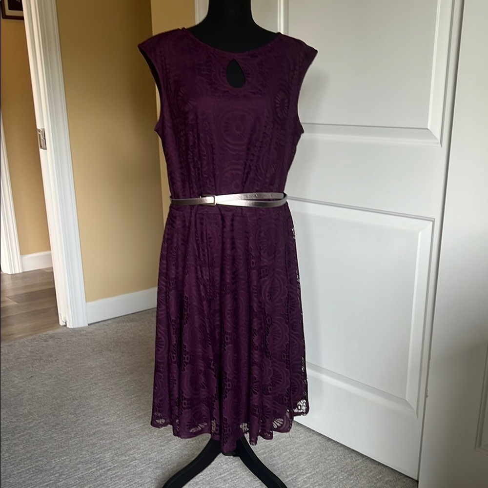 London Times Purple A-Line Midi Dress for Weddings